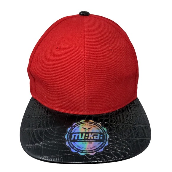 Muka Men's Snapback Flat Bill Hat Red Size OSFA Blank 100% Acrylic W/Sticker - Picture 1 of 8